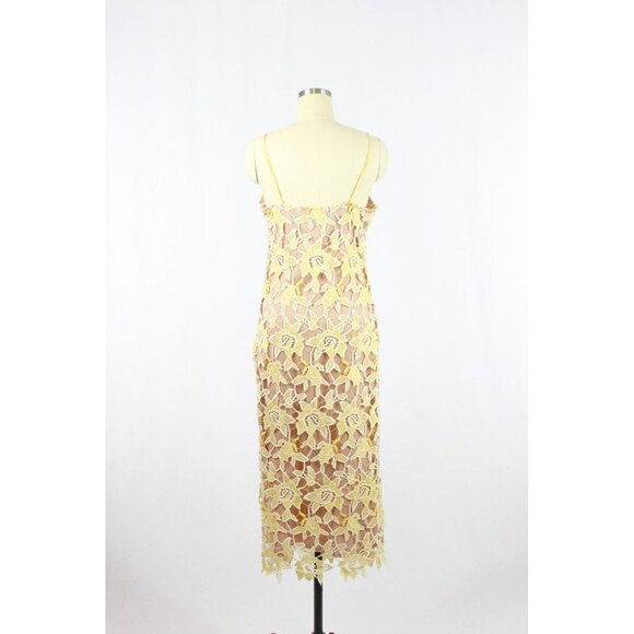 NBD Donna Sunshine Yellow Floral Broderie Anglaise Lace Midi Slip Dress, Size S - Picture 6 of 14
